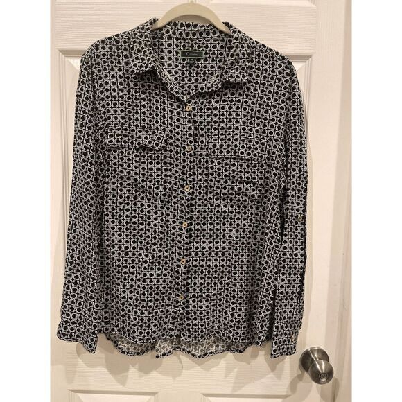 C. Wonder Women's Black 100% Rayon Collared Long Sleeves Button-Up Shirt Size 14 - Picture 1 of 4